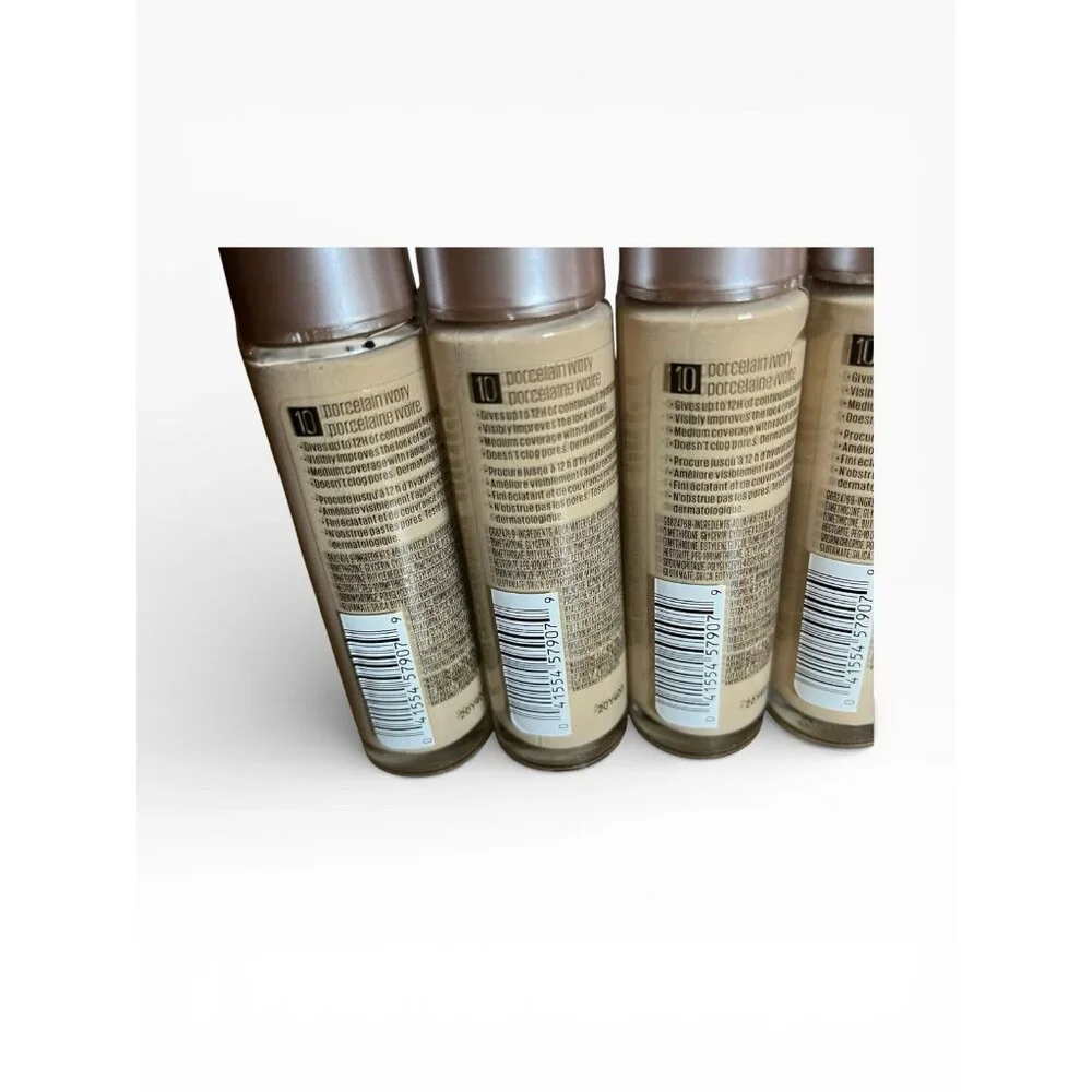 4X Maybelline Dream Radiant Liquid Foundation #10 Porcelain Ivory, New